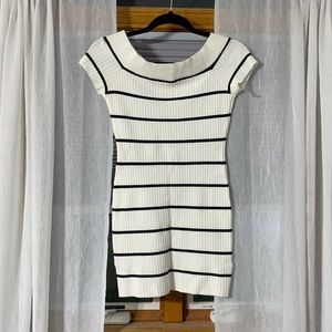 White and black off the shoulder cocktail dress